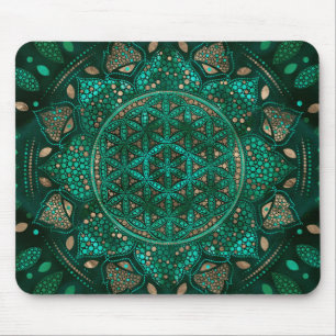 Flower of Life Dot Art malachite gold Mouse Mat