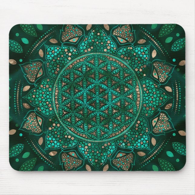 Flower of Life Dot Art malachite gold Mouse Mat (Front)