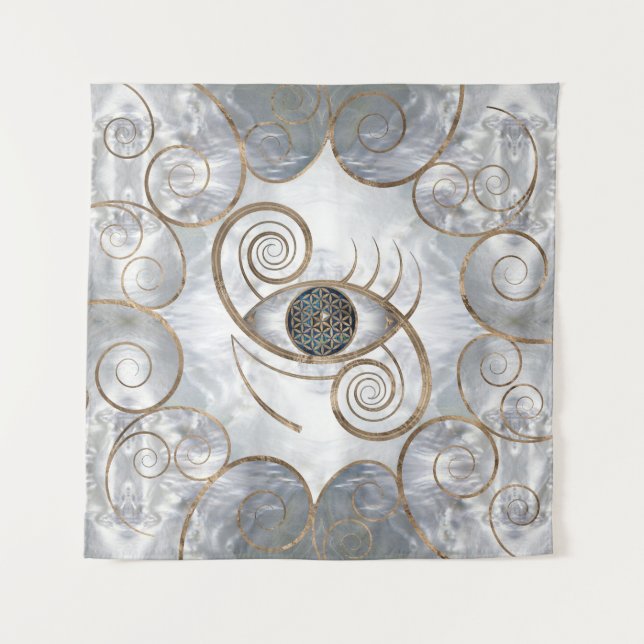 Flower of Life - Eye Swirl Ornament Pearl Tapestry (Front)