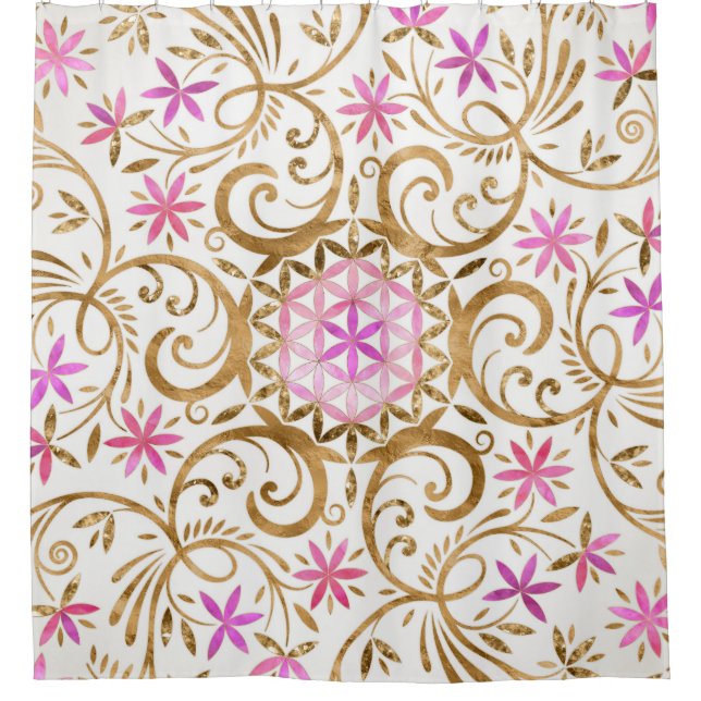Flower of life - flourish mandala shower curtain (Front)