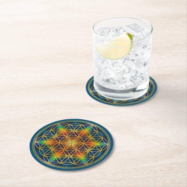 FLOWER OF LIFE - Fractal Blossom 1 Round Paper Coaster (Insitu)