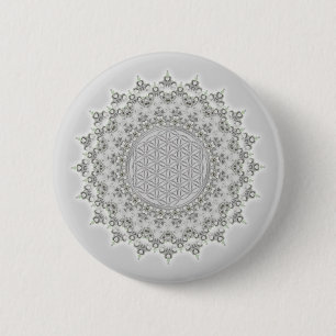 Flower of Life - Fractal Mandala grey green 6 Cm Round Badge