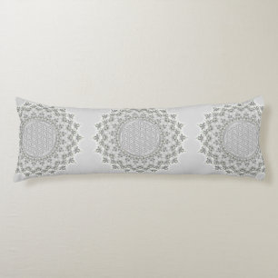 Flower of Life - Fractal Mandala grey green Body Cushion