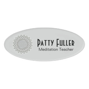 Flower of Life - Fractal Mandala grey green Name Tag