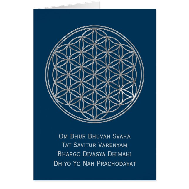 Flower Of Life & GAYATRI MANTRA | silver, darkblue (Front)