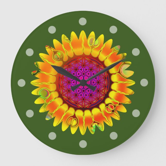 Flower Of Life - Geometric Blossom 4 Large Clock (Front)