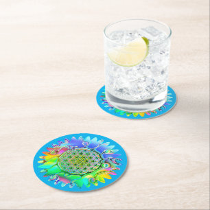 Flower Of Life - Geometric Blossom 5 Round Paper Coaster