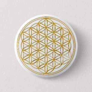 FLOWER OF LIFE - gold 6 Cm Round Badge
