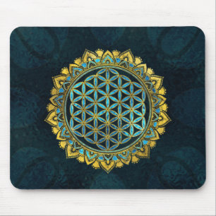 Flower of life gold an blue texture  glass mouse mat