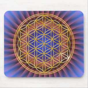 Flower Of Life   gold, big, ble light Mouse Mat