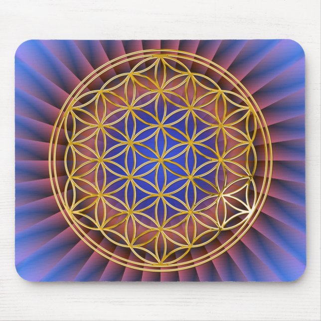 Flower Of Life | gold, big, ble light Mouse Mat (Front)