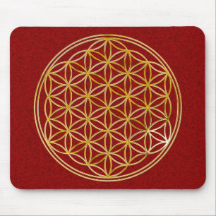 Flower of Life / gold big darkred splatter BG Mouse Mat