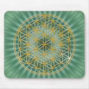 Flower Of Life   gold, big, green Mouse Mat