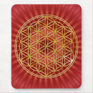 Flower of life / gold big red radial BG Mouse Mat