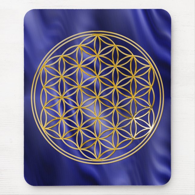 Flower of Life / gold big waves blue BG Mouse Mat (Front)