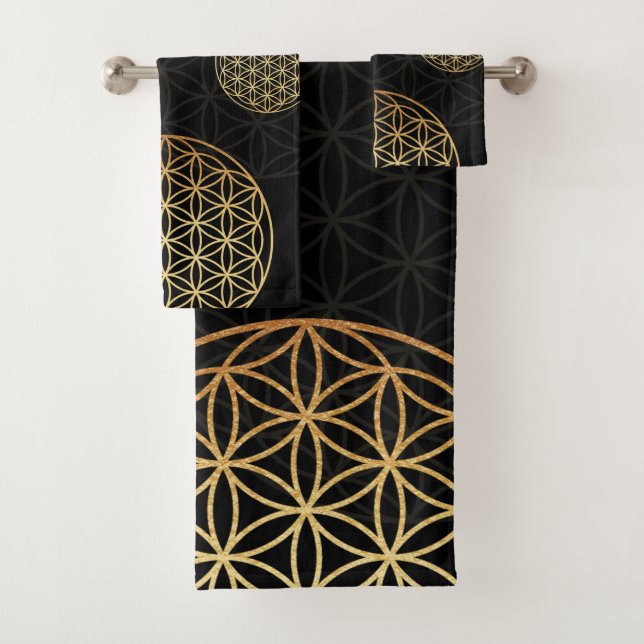 Flower of life gold & black bath towel set (Insitu)