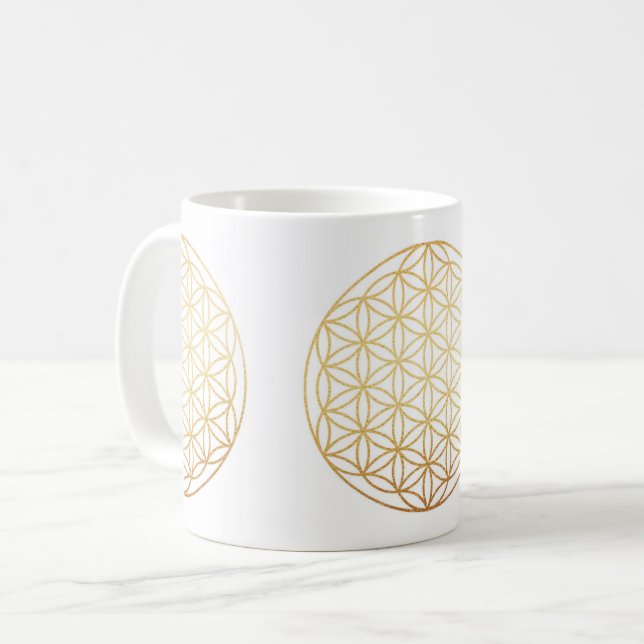 Flower of life gold coffee mug (Front Left)