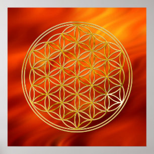 Flower Of Life   gold, fire red Poster