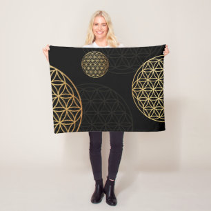 Flower of life gold fleece blanket