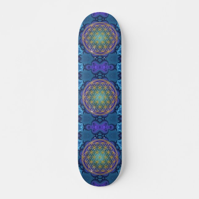Flower Of Life - gold - fractal 1 Skateboard (Front)