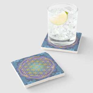 Flower Of Life - gold - fractal 1 Stone Coaster