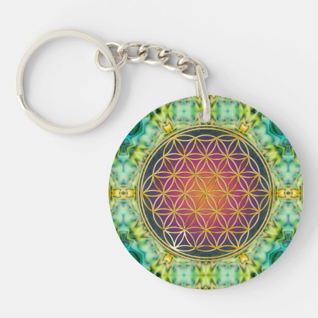 Flower Of Life - gold - fractal 2 Key Ring (Front)