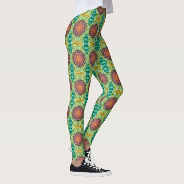 Flower Of Life - gold - fractal 2 Leggings (Right)