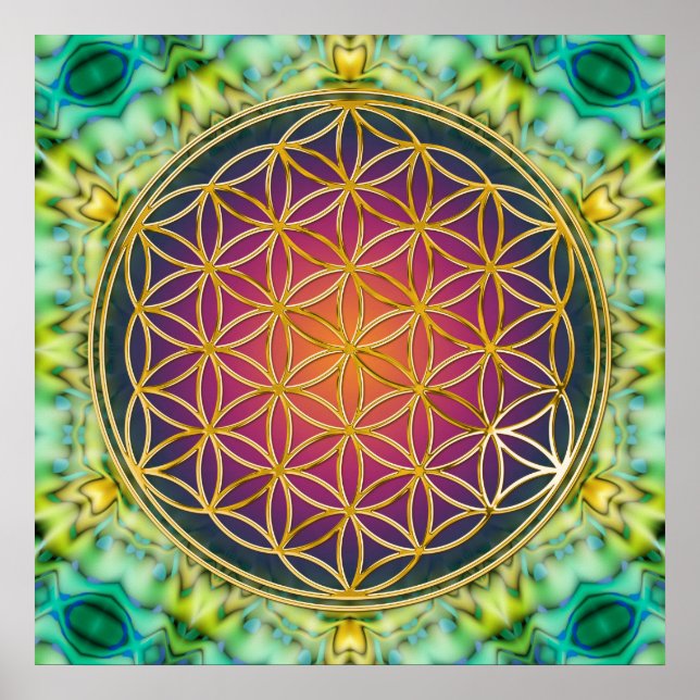 Flower Of Life - gold - fractal 2 Poster (Front)
