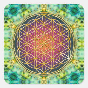 Flower Of Life - gold - fractal 2 Square Sticker
