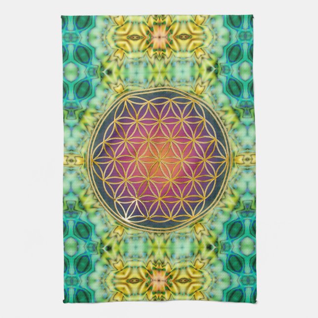 Flower Of Life - gold - fractal 2 Tea Towel (Vertical)