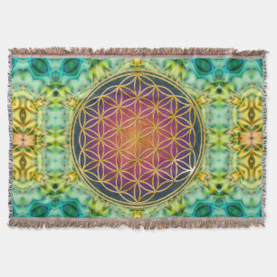 Flower Of Life - gold - fractal 2 Throw Blanket