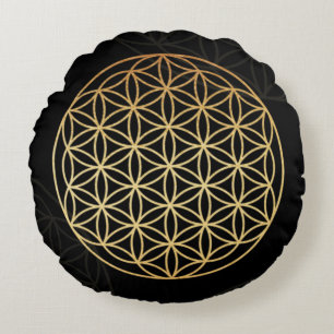 Flower of life gold round cushion