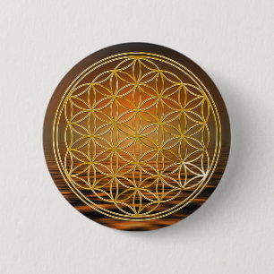 Flower Of Life   gold, small 6 Cm Round Badge