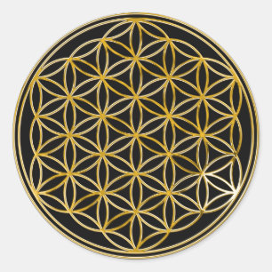 Flower Of Life   gold, small   black Classic Round Sticker