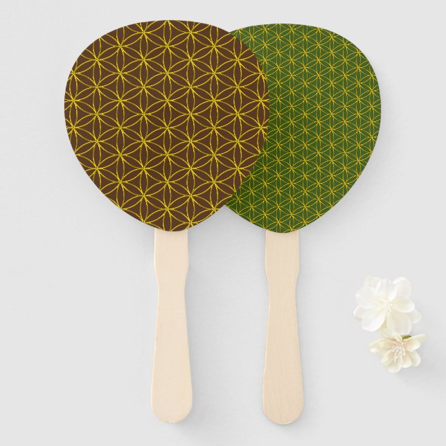 FLOWER OF LIFE - gold style pattern Hand Fan (Front and Back)