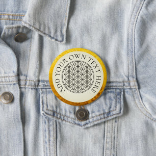 FLOWER OF LIFE - golden black 7.5 Cm Round Badge