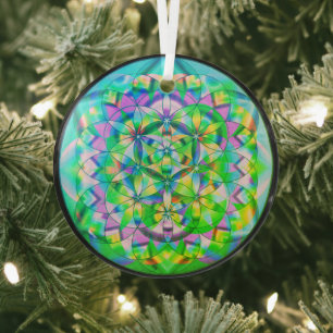 Flower of Life Green Glass Tree Decoration