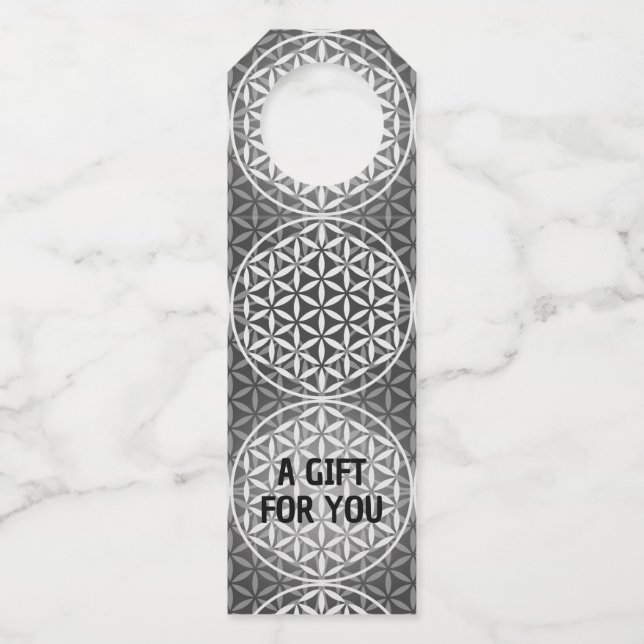 FLOWER OF LIFE - grey mix pattern Bottle Tag (Front)