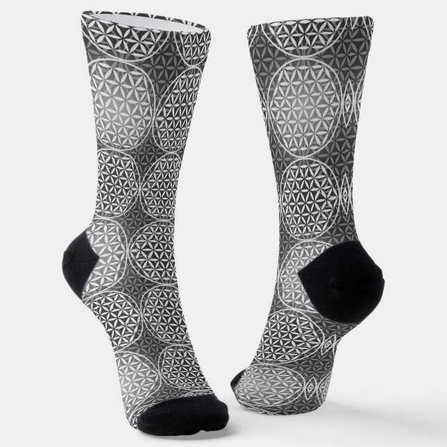 FLOWER OF LIFE - grey mix pattern Socks (Angled)