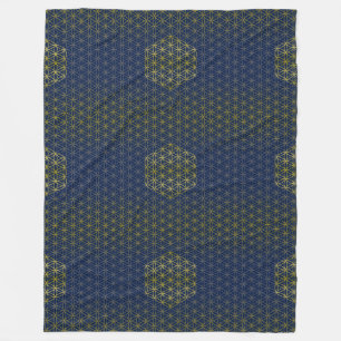 Flower of Life - grid pattern gold silver Fleece Blanket
