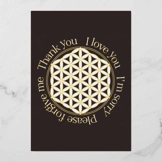 Flower of Life Ho'oponopono Black & White Foil Holiday Card (Front)