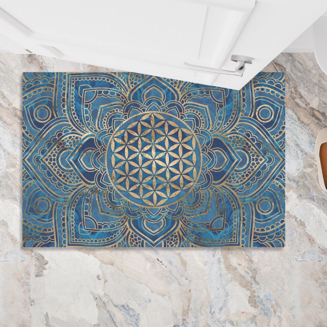 Flower of Life in Lotus - Blue Marble and Gold Doormat (Creator Uploaded)