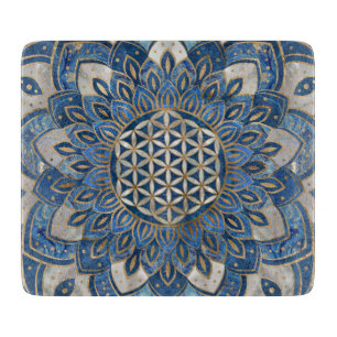 Flower of Life in Lotus - Blue Marble and Pearl Cutting Board