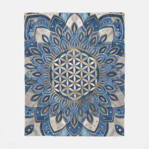 Flower of Life in Lotus - Blue Marble and Pearl Fleece Blanket
