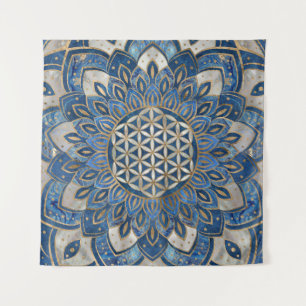 Flower of Life in Lotus - Blue Marble and Pearl Tapestry