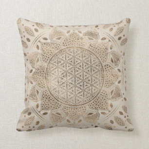 Flower of Life in Lotus Dot Art pastel golds Cushion