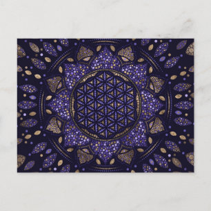 Flower of Life in Lotus Dot Art purples and gold Postcard
