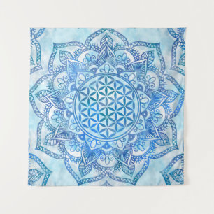 Flower of Life in Lotus - Gentle Sky Blue Tapestry
