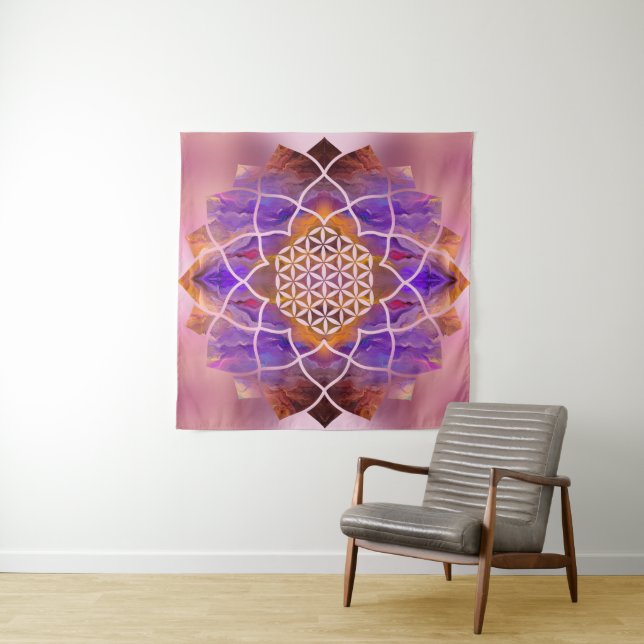 Flower of Life in Lotus - Painted texture Tapestry (In Situ)