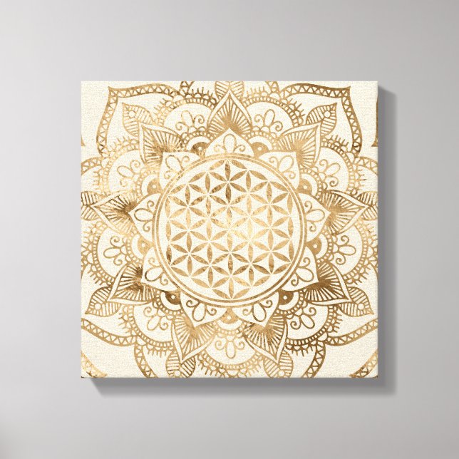 Flower of Life in Lotus - pastel golds and canvas (Front)